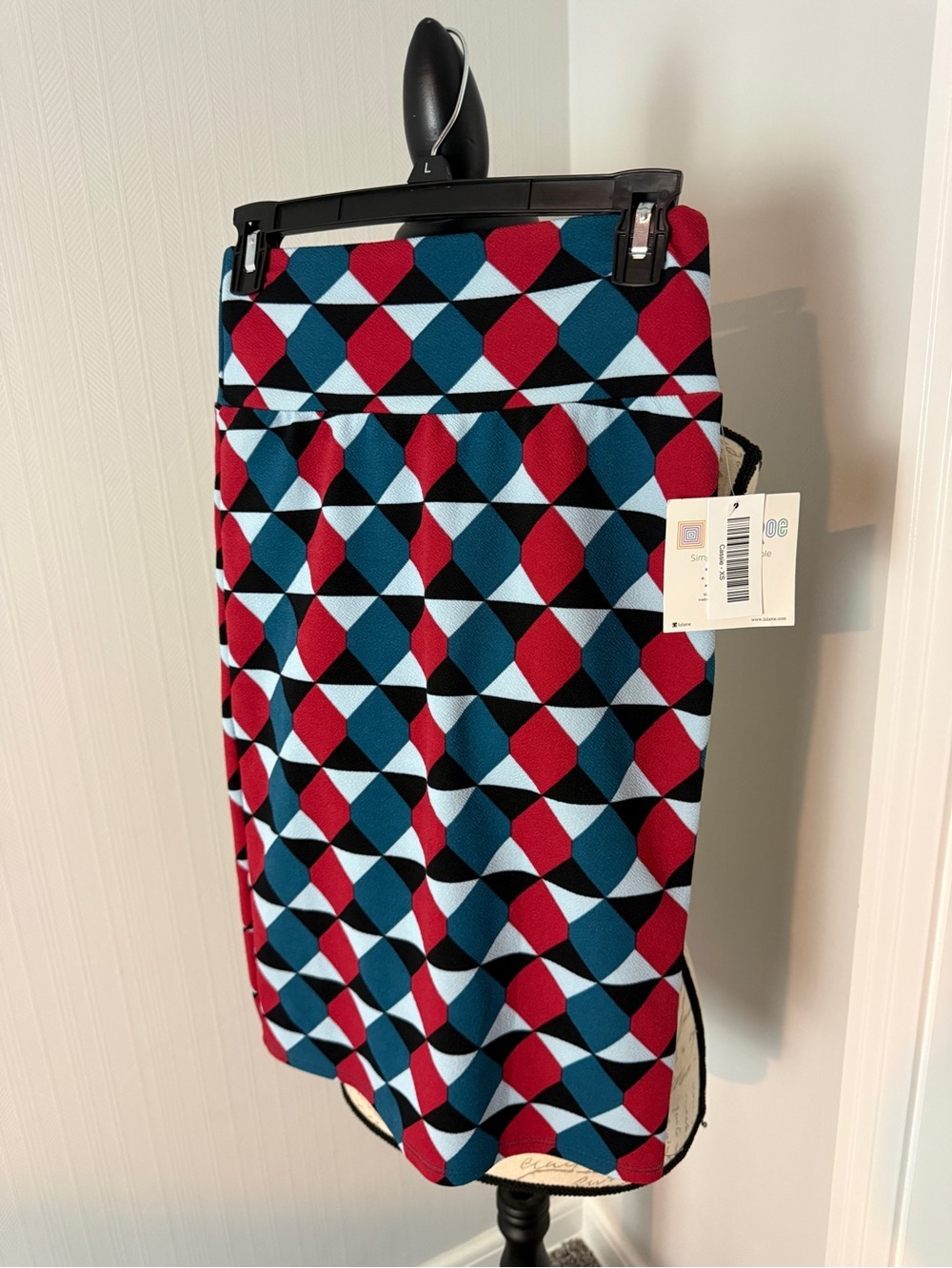 Lularoe Women's Geometric Pencil Skirt - Red, Teal & Black XS Cassie